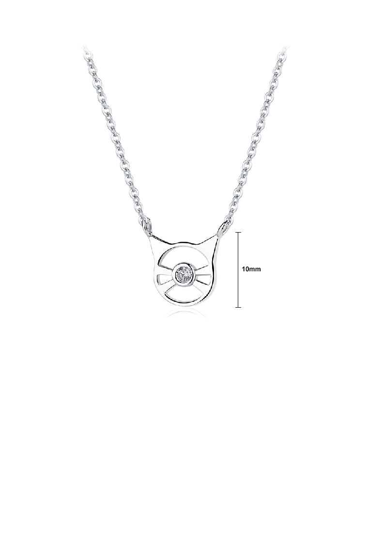 925 Sterling Silver Fashion Simple Hollow Cat Pendant with Cubic Zirconia and Necklace - Luxurious Look