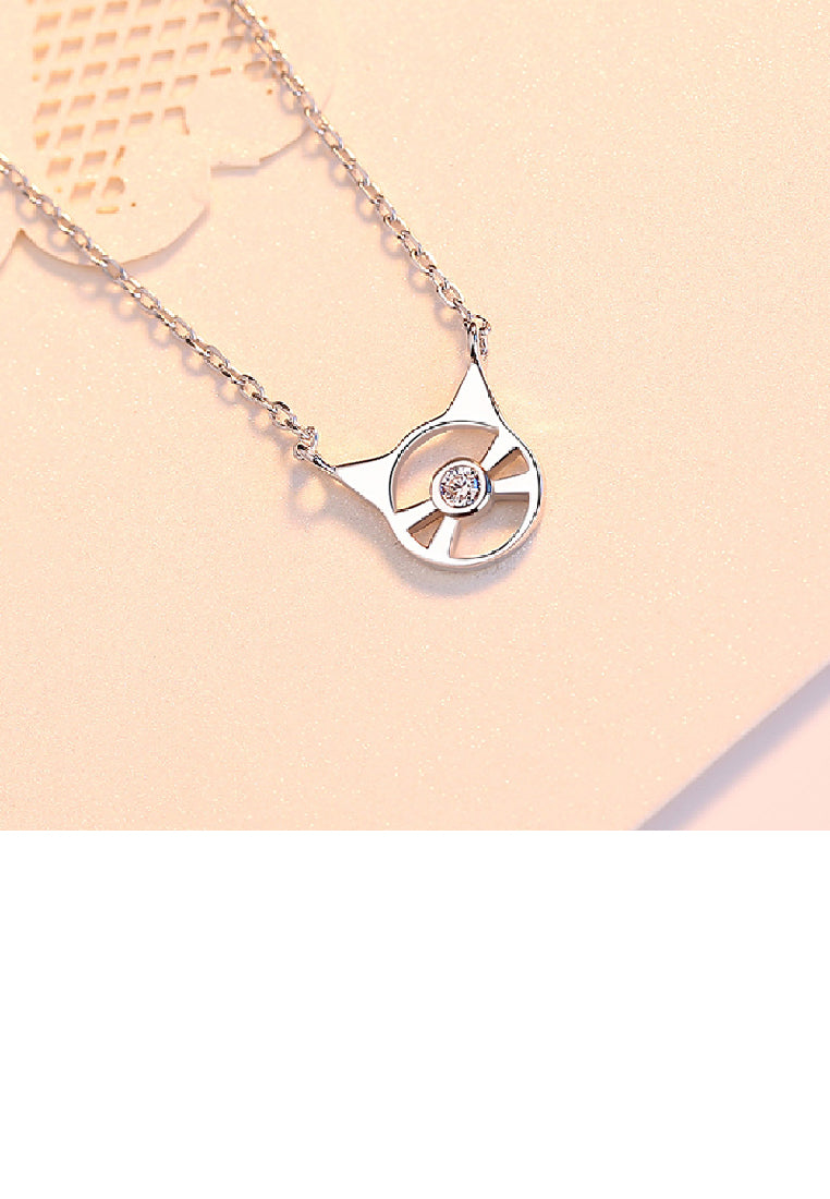 925 Sterling Silver Fashion Simple Hollow Cat Pendant with Cubic Zirconia and Necklace - Luxurious Look