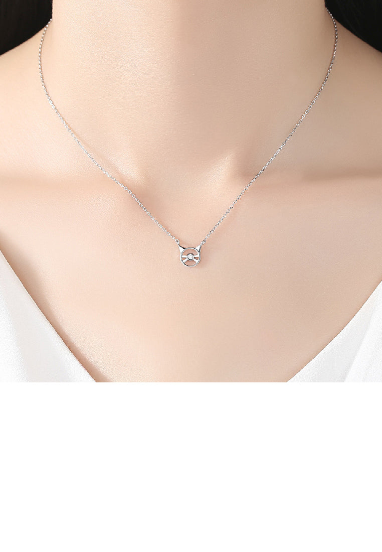 925 Sterling Silver Fashion Simple Hollow Cat Pendant with Cubic Zirconia and Necklace - Luxurious Look