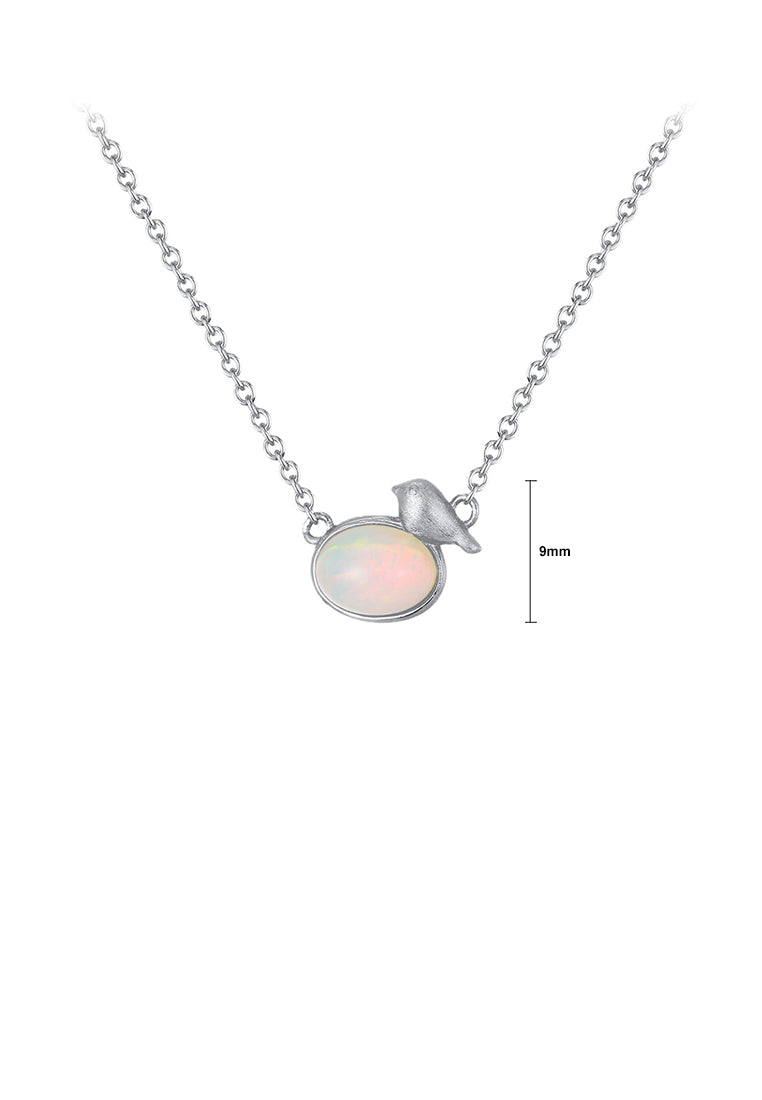925 Sterling Silver Simple Cute Bird Opal Geometric Pendant with Necklace