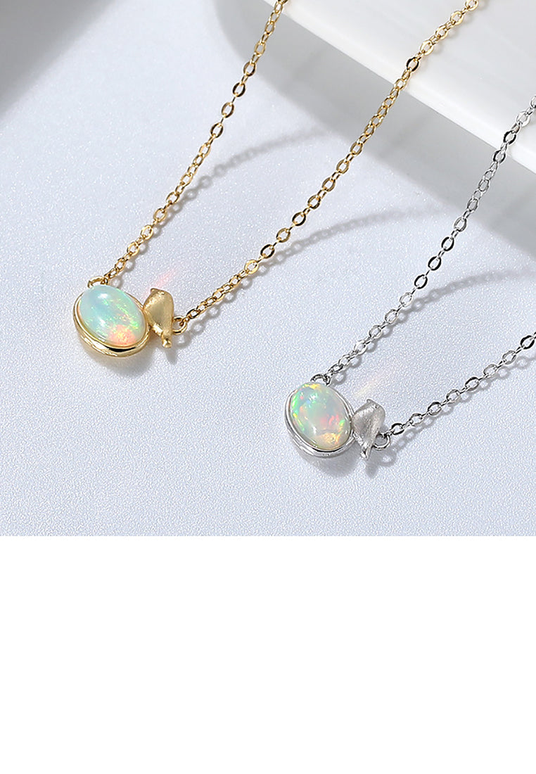 925 Sterling Silver Simple Cute Bird Opal Geometric Pendant with Necklace