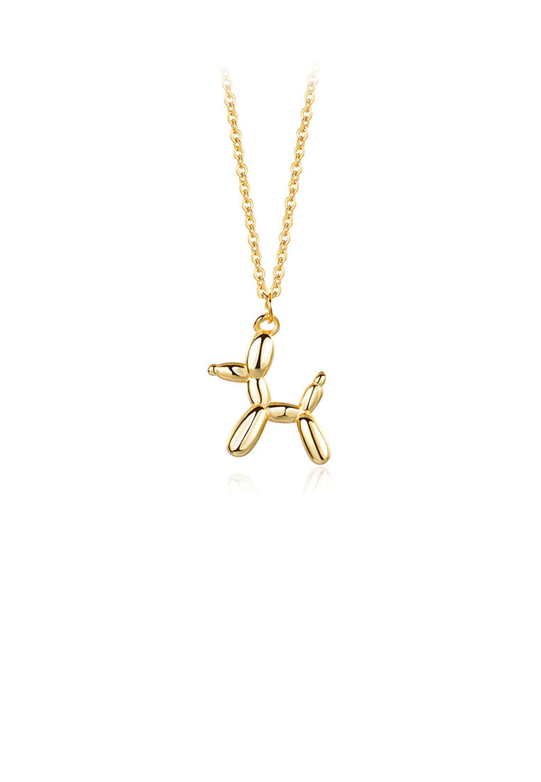 925 Sterling Silver Plated Gold Simple Cute Balloon Dog Pendant with Necklace