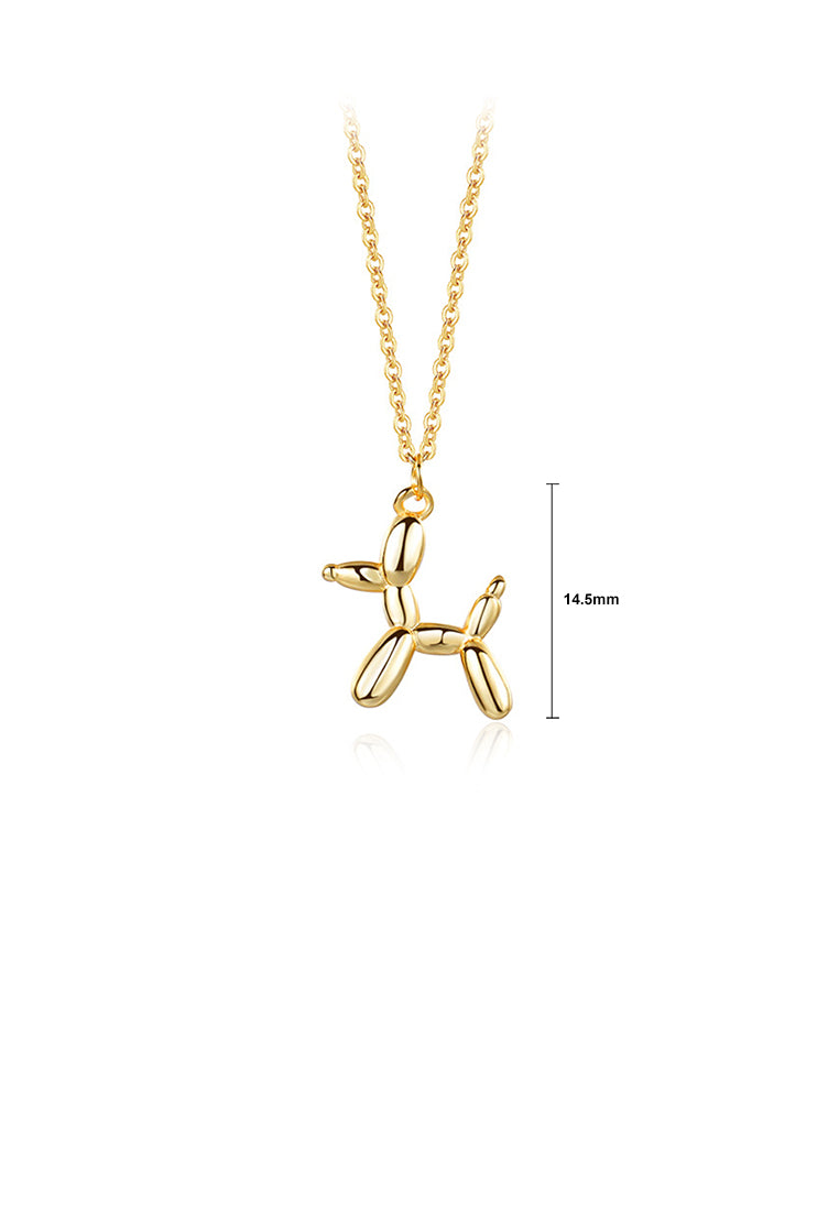 925 Sterling Silver Plated Gold Simple Cute Balloon Dog Pendant with Necklace