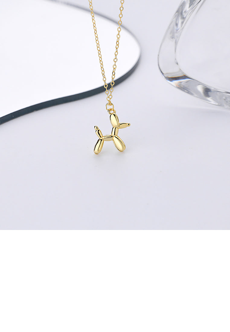925 Sterling Silver Plated Gold Simple Cute Balloon Dog Pendant with Necklace