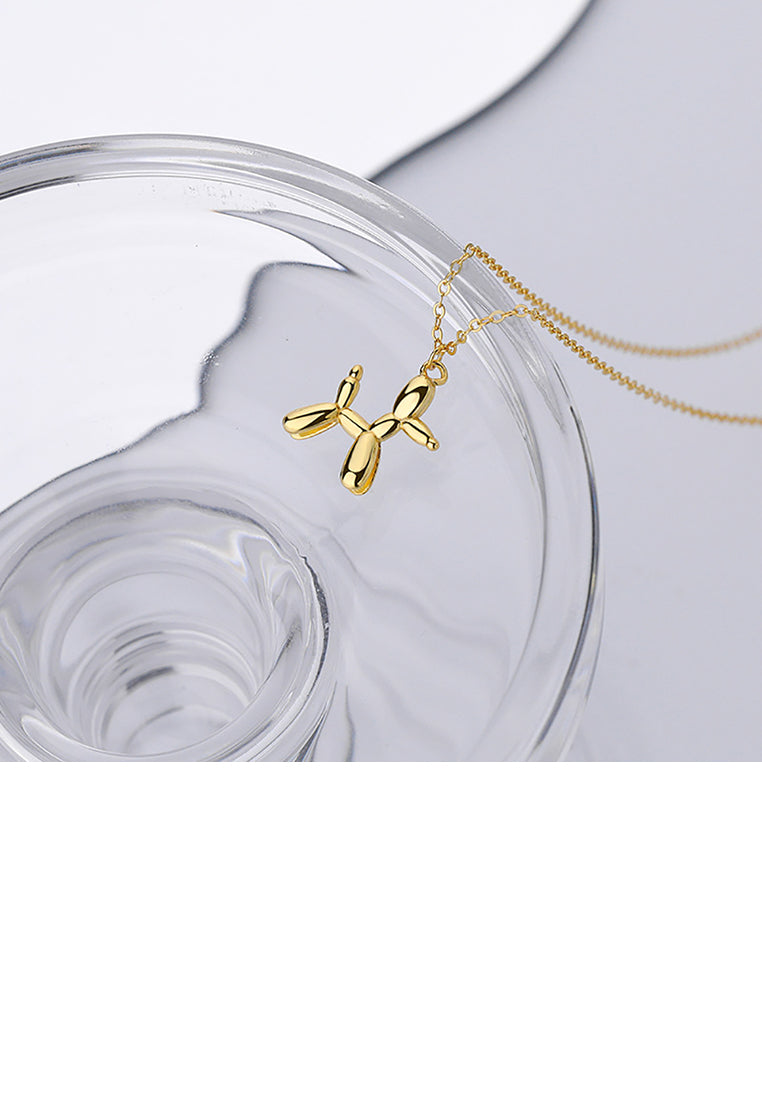 925 Sterling Silver Plated Gold Simple Cute Balloon Dog Pendant with Necklace