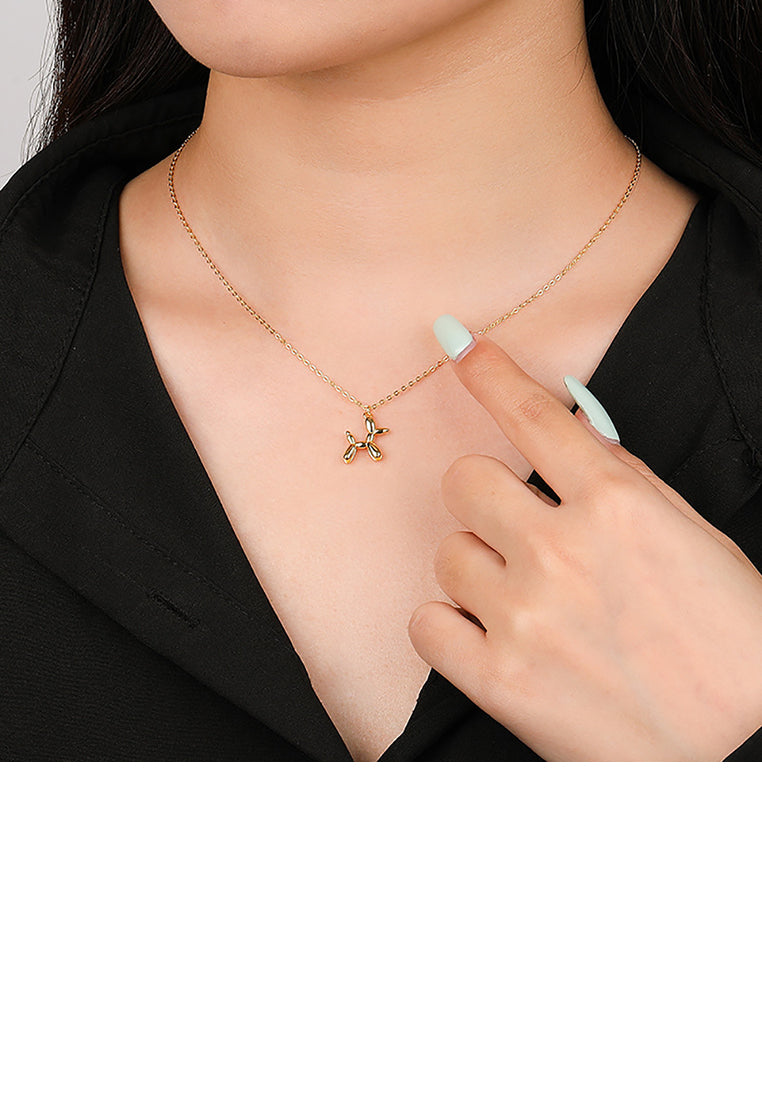 925 Sterling Silver Plated Gold Simple Cute Balloon Dog Pendant with Necklace