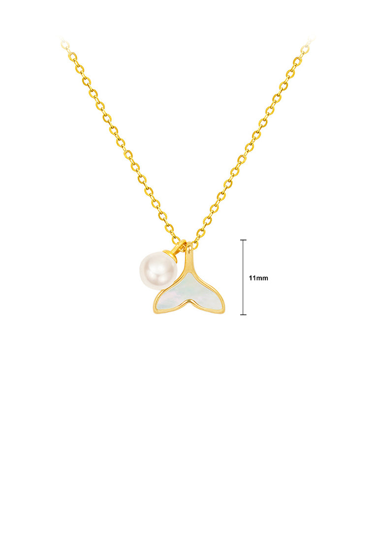 Simple Lovely Plated Gold 316L Stainless Steel Fish Tail Shell Pendant with Imitation Pearl and Necklace - Luxurious Look