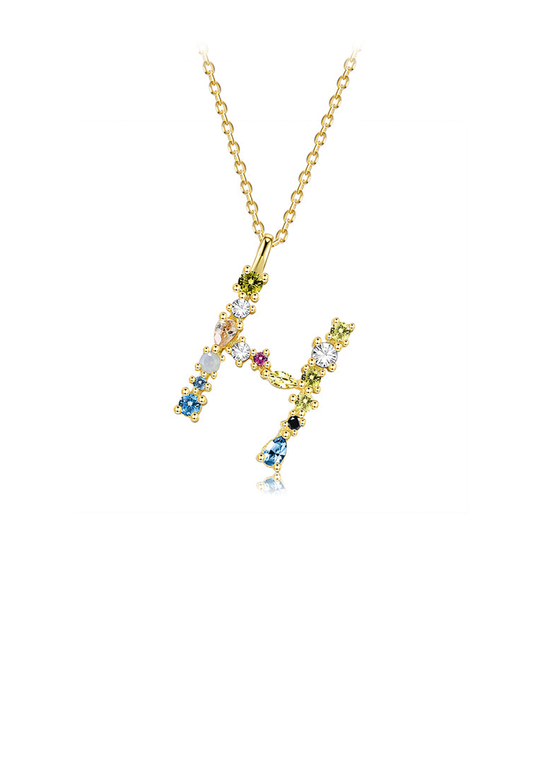 925 Sterling Silver Plated Gold Fashion Simple Color English Alphabet H Pendant with Cubic Zirconia and Necklace - Luxurious Look