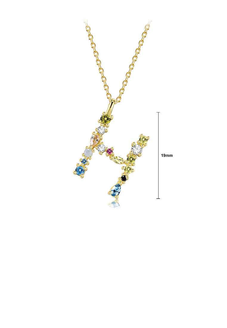 925 Sterling Silver Plated Gold Fashion Simple Color English Alphabet H Pendant with Cubic Zirconia and Necklace - Luxurious Look
