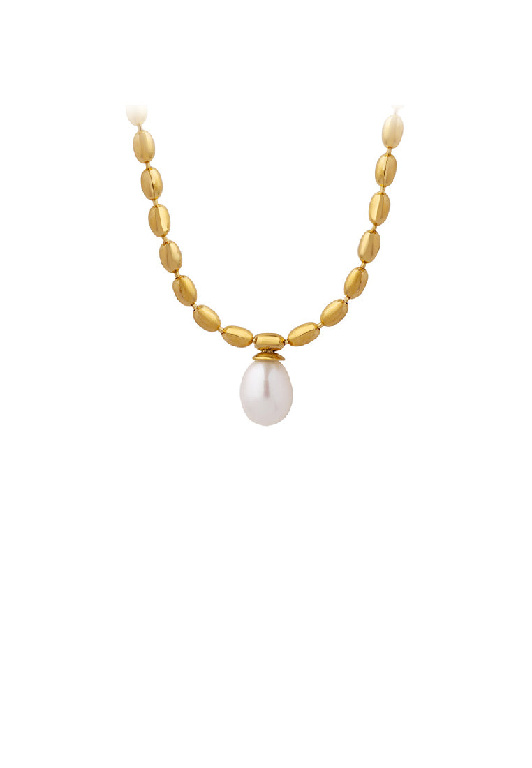 Fashion Elegant Plated Gold 316L Stainless Steel Imitation Pearl Pendant with Necklace - Luxurious Look