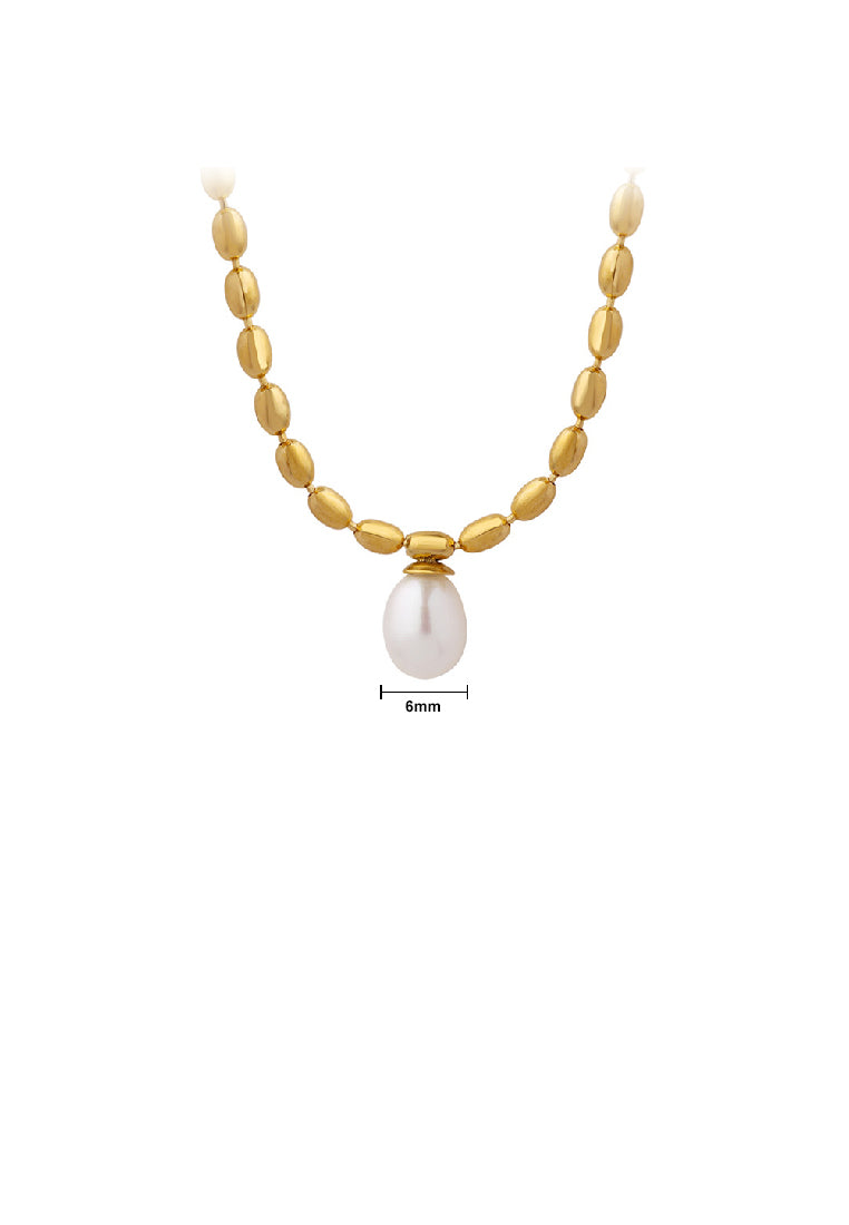 Fashion Elegant Plated Gold 316L Stainless Steel Imitation Pearl Pendant with Necklace - Luxurious Look