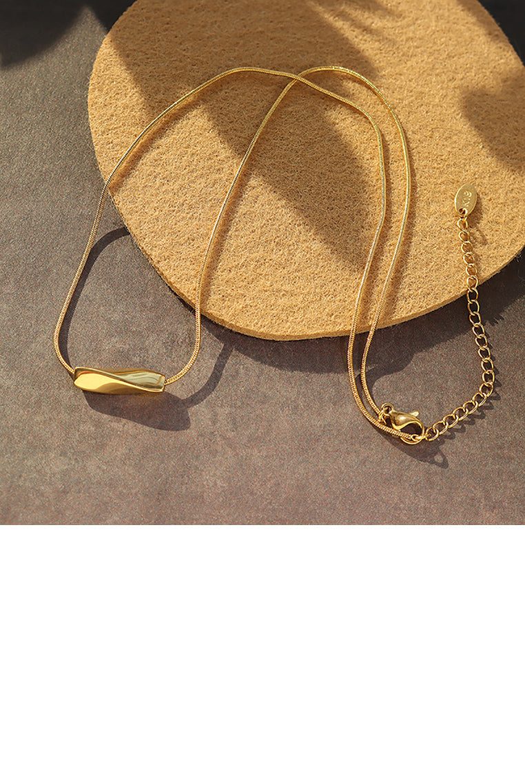 Simple Personality Plated Gold 316L Stainless Steel Twisted Tube Strip Geometric Pendant with Necklace