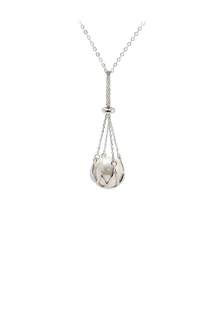 925 Sterling Silver Fashion Simple Geometric Freshwater Pearl Pendant with Necklace - Luxurious Look