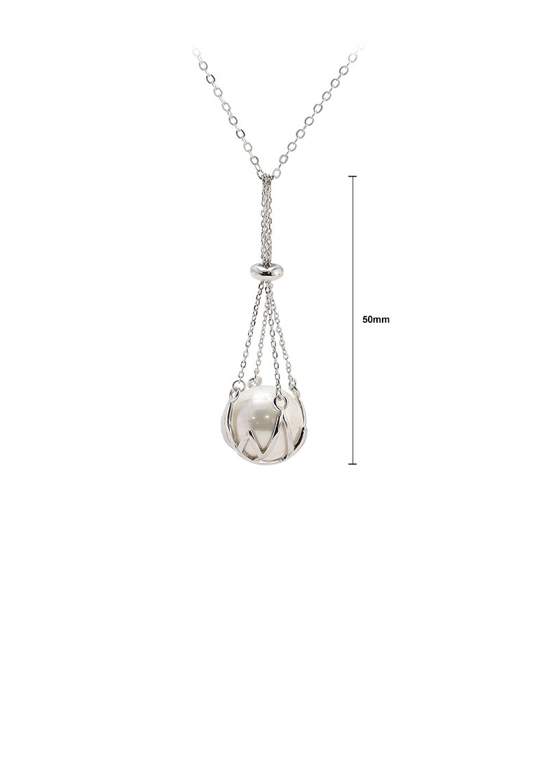 925 Sterling Silver Fashion Simple Geometric Freshwater Pearl Pendant with Necklace - Luxurious Look