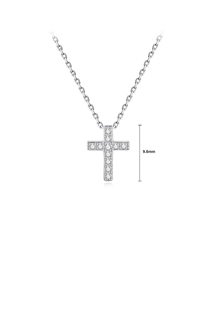 925 Sterling Silver Simple Classic Cross Pendant with Cubic Zirconia and Necklace - Luxurious Look