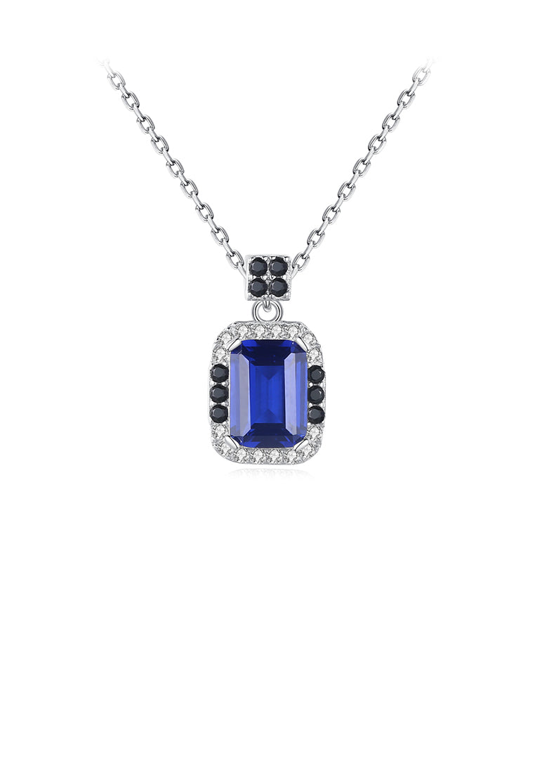 925 Sterling Silver Fashion and Elegant Geometric Pendant with Blue Cubic Zirconia and Necklace - Luxurious Look