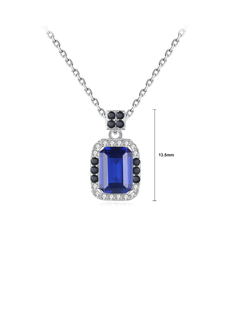 925 Sterling Silver Fashion and Elegant Geometric Pendant with Blue Cubic Zirconia and Necklace - Luxurious Look