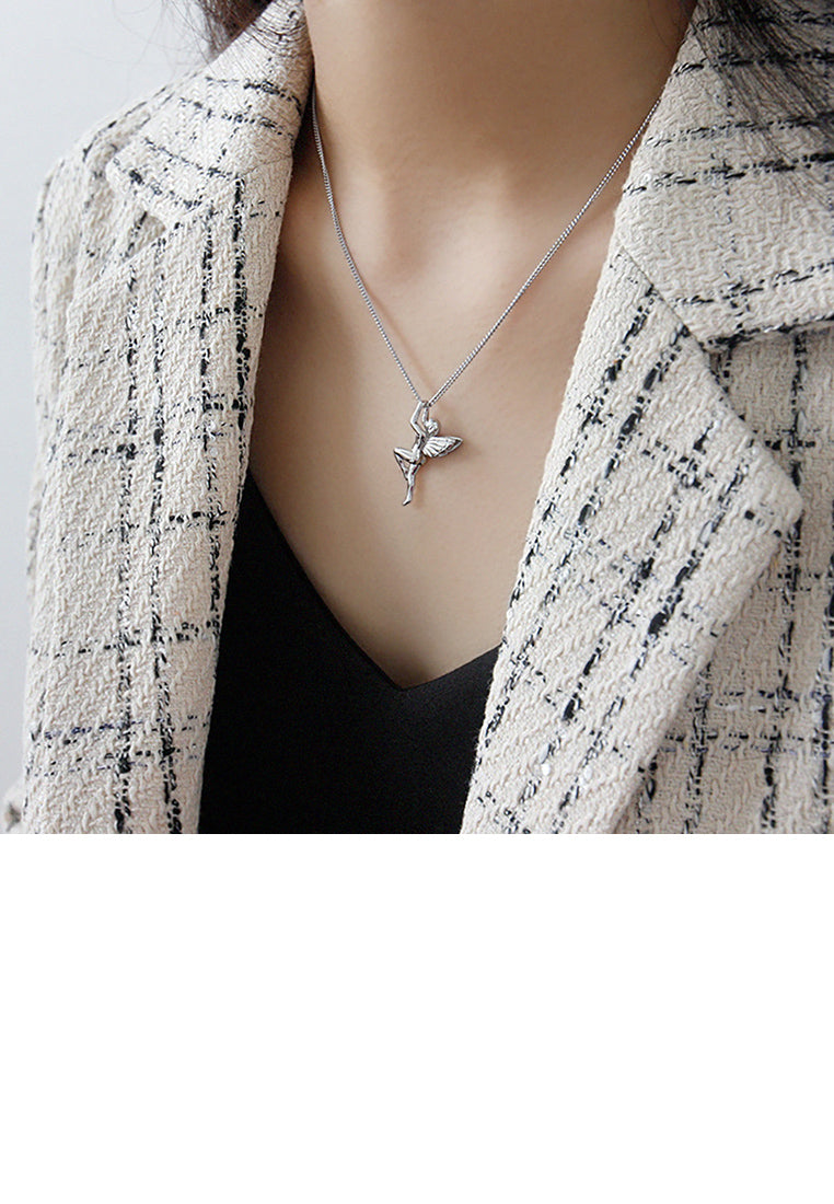 925 Sterling Silver Fashion Simple Angel Pendant with Necklace
