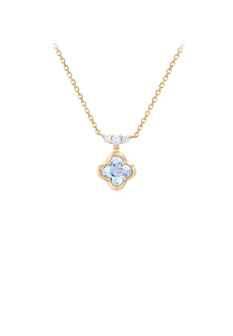 925 Sterling Silver Plated Gold Fashion and Elegant Four-leaf Clover Pendant with Cubic Zirconia and Necklace - Luxurious Look