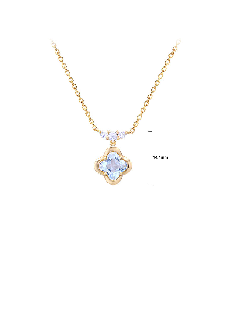 925 Sterling Silver Plated Gold Fashion and Elegant Four-leaf Clover Pendant with Cubic Zirconia and Necklace - Luxurious Look