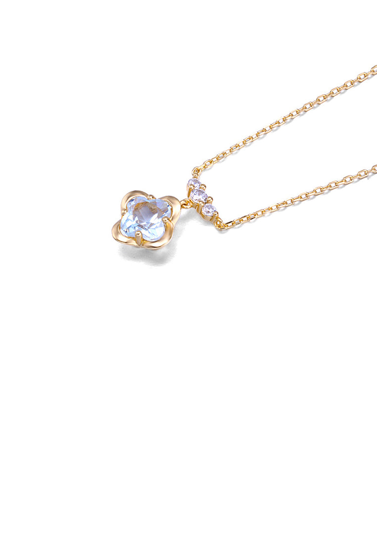 925 Sterling Silver Plated Gold Fashion and Elegant Four-leaf Clover Pendant with Cubic Zirconia and Necklace - Luxurious Look