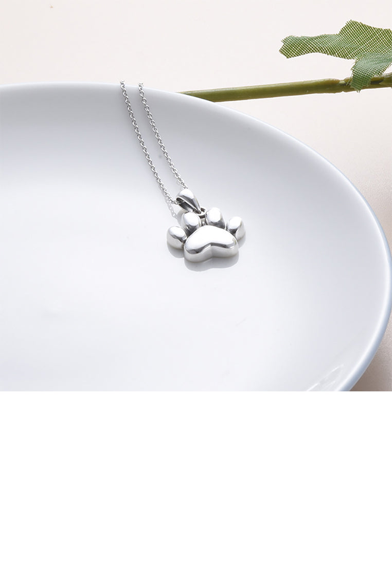 925 Sterling Silver Simple Cute Puppy Paw Pendant with Necklace