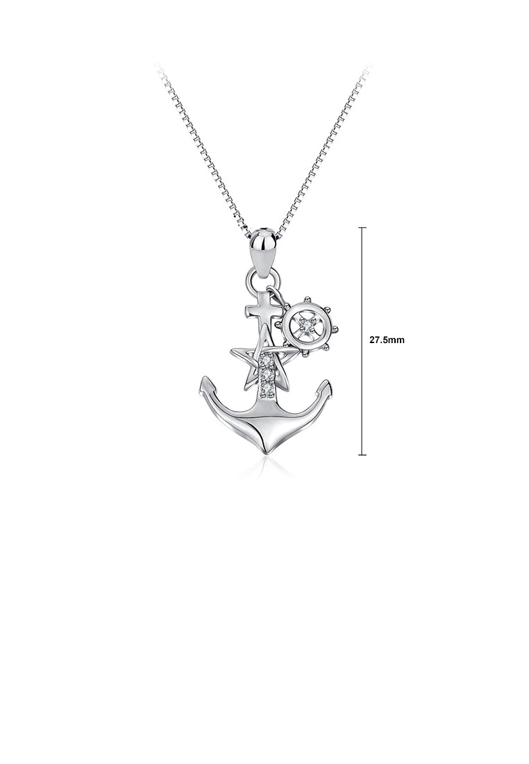 925 Sterling Silver Fashion Creative Five-pointed Star Anchor Pendant with Cubic Zirconia and Necklace - Luxurious Look