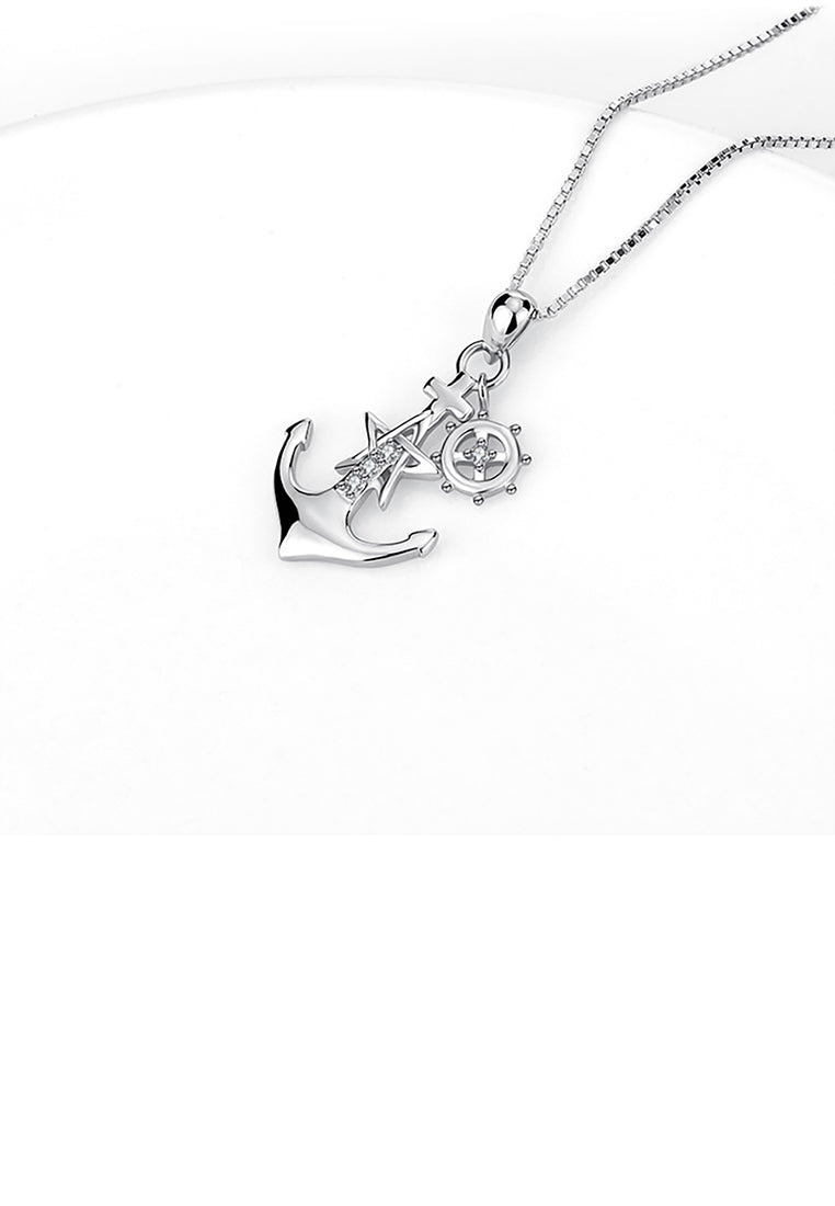 925 Sterling Silver Fashion Creative Five-pointed Star Anchor Pendant with Cubic Zirconia and Necklace - Luxurious Look