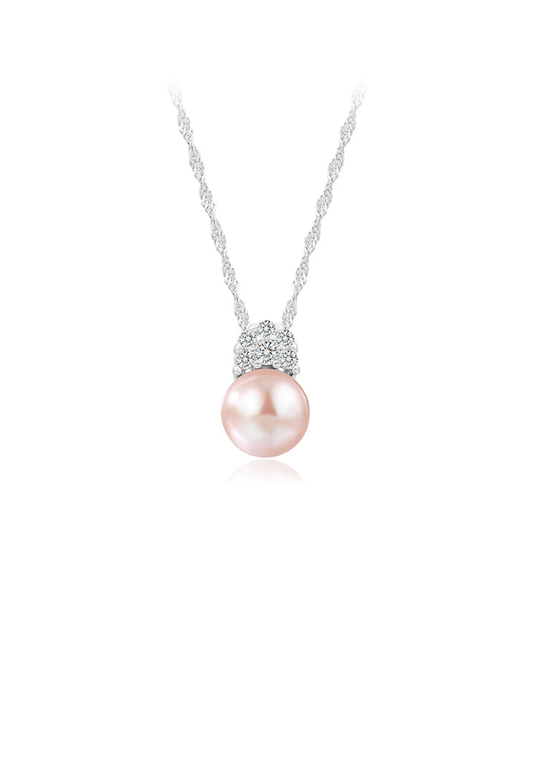 925 Sterling Silver Simple Temperament Geometric Purple Freshwater Pearl Pendant with Cubic Zirconia and Necklace - Luxurious Look