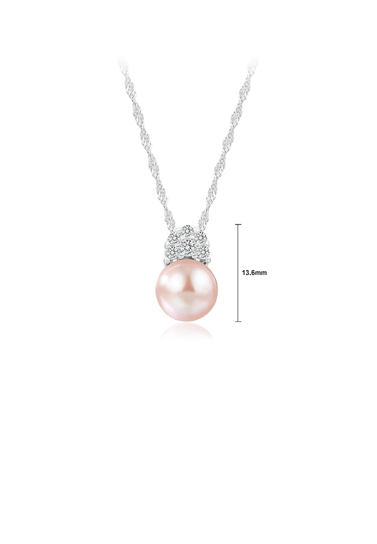 925 Sterling Silver Simple Temperament Geometric Purple Freshwater Pearl Pendant with Cubic Zirconia and Necklace - Luxurious Look