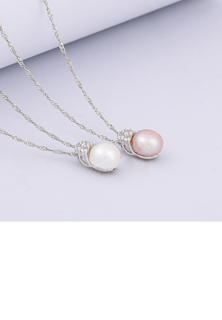 925 Sterling Silver Simple Temperament Geometric Purple Freshwater Pearl Pendant with Cubic Zirconia and Necklace - Luxurious Look