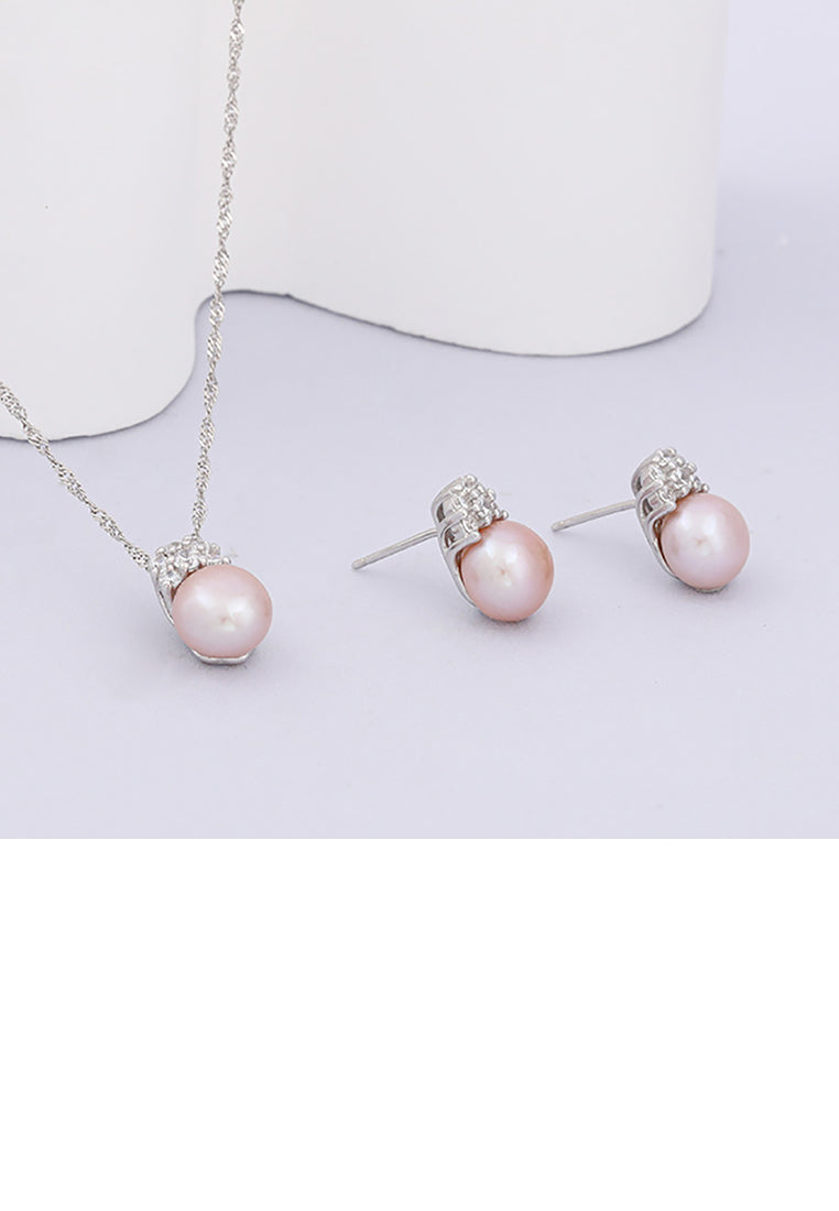 925 Sterling Silver Simple Temperament Geometric Purple Freshwater Pearl Pendant with Cubic Zirconia and Necklace - Luxurious Look