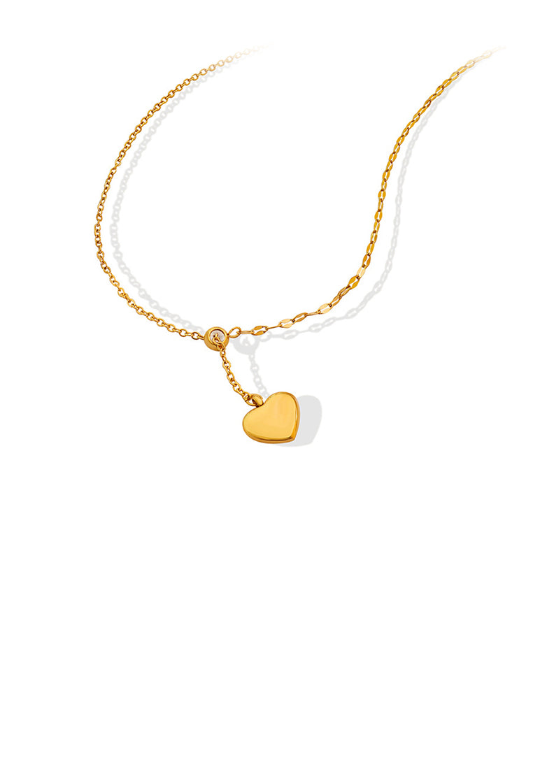 Fashion Simple Plated Gold 316L Stainless Steel Heart Tassel Pendant with Adjustable Necklace