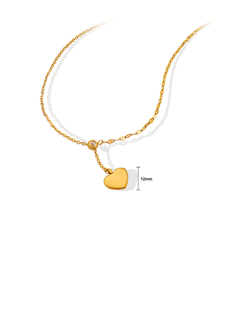 Fashion Simple Plated Gold 316L Stainless Steel Heart Tassel Pendant with Adjustable Necklace