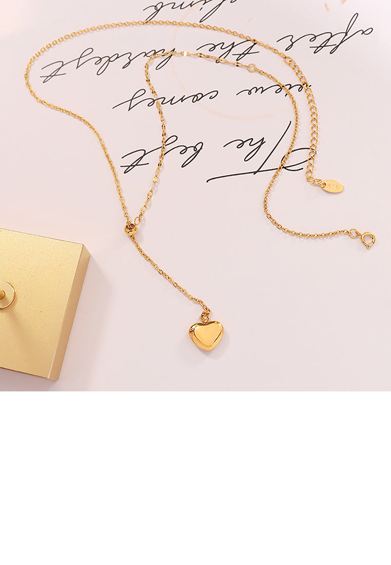 Fashion Simple Plated Gold 316L Stainless Steel Heart Tassel Pendant with Adjustable Necklace
