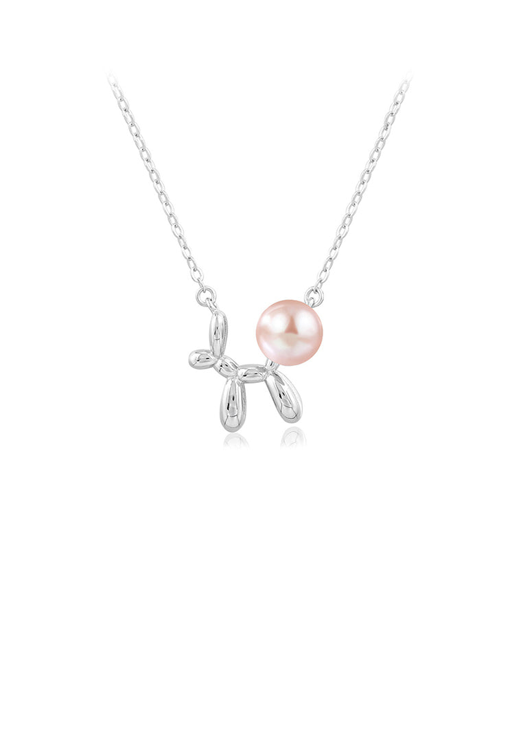 925 Sterling Silver Simple Cute Puppy Purple Freshwater Pearl Pendant with Necklace - Luxurious Look