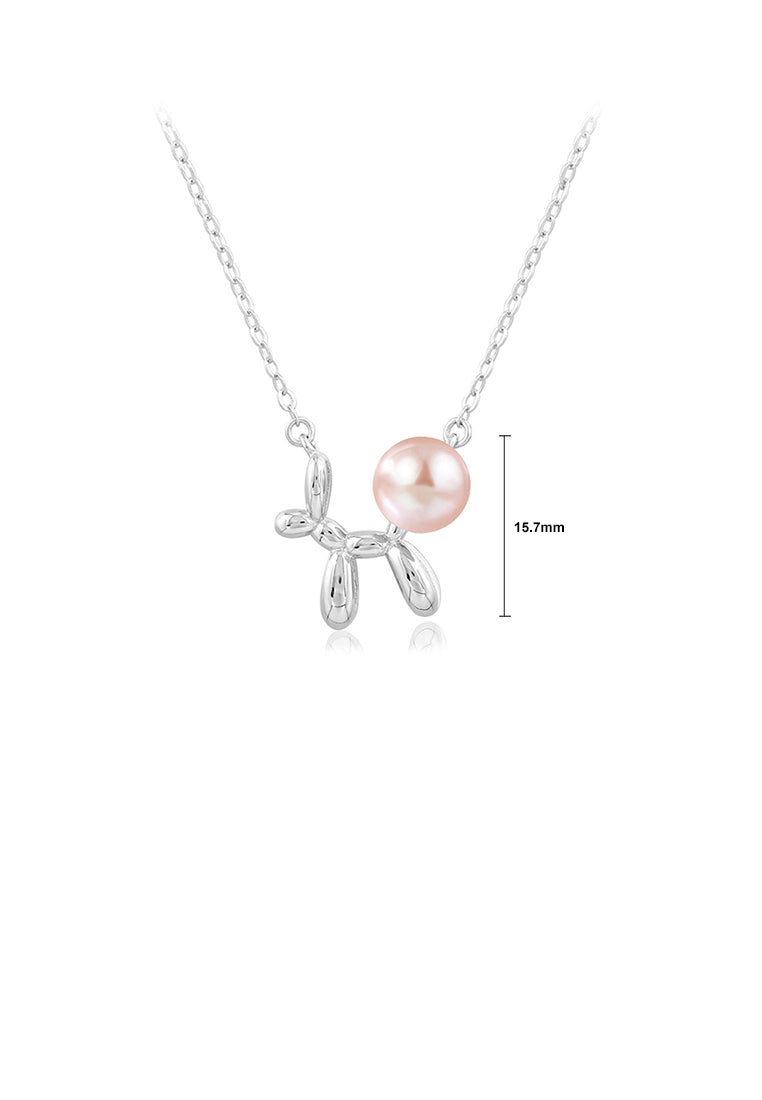 925 Sterling Silver Simple Cute Puppy Purple Freshwater Pearl Pendant with Necklace - Luxurious Look