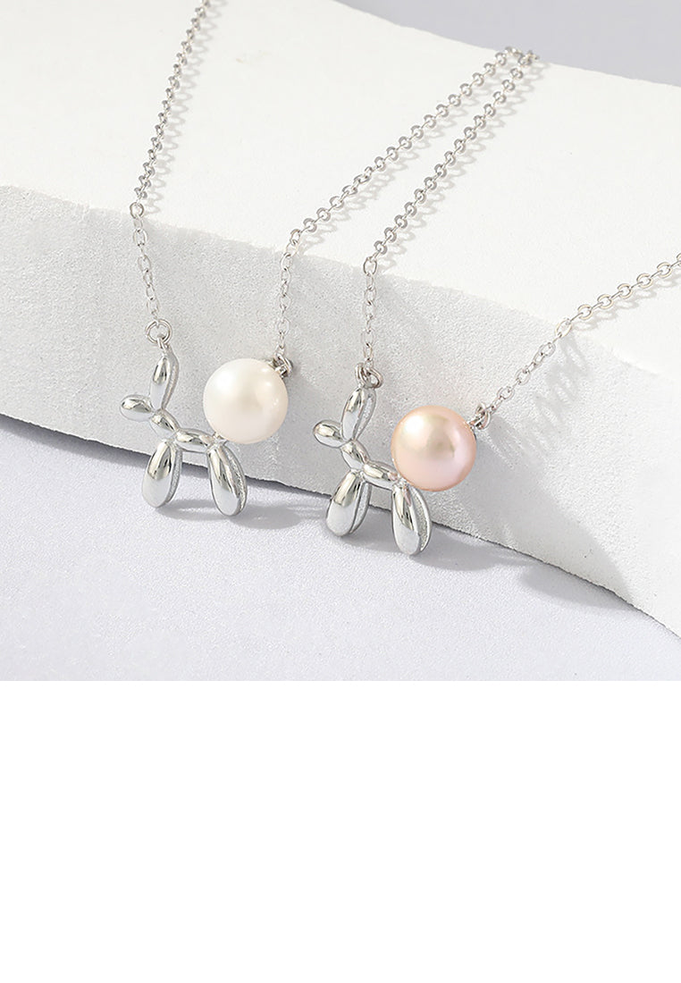 925 Sterling Silver Simple Cute Puppy Purple Freshwater Pearl Pendant with Necklace - Luxurious Look