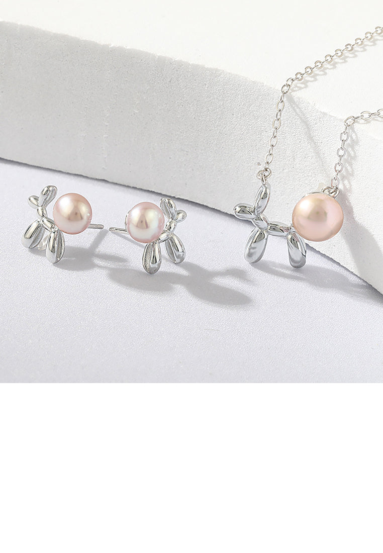 925 Sterling Silver Simple Cute Puppy Purple Freshwater Pearl Pendant with Necklace - Luxurious Look