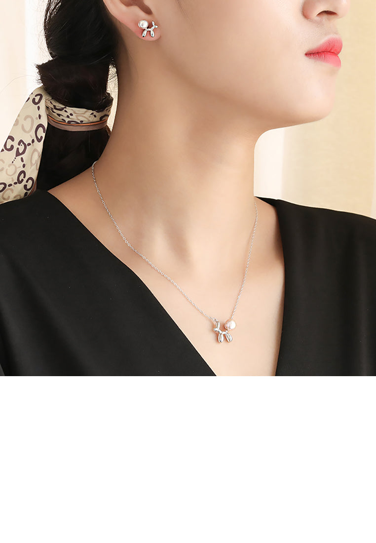 925 Sterling Silver Simple Cute Puppy Purple Freshwater Pearl Pendant with Necklace - Luxurious Look