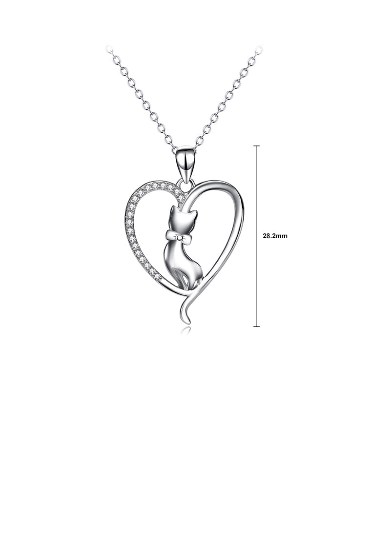 925 Sterling Silver Fashion Simple Heart Cat Pendant with Cubic Zirconia and Necklace - Luxurious Look