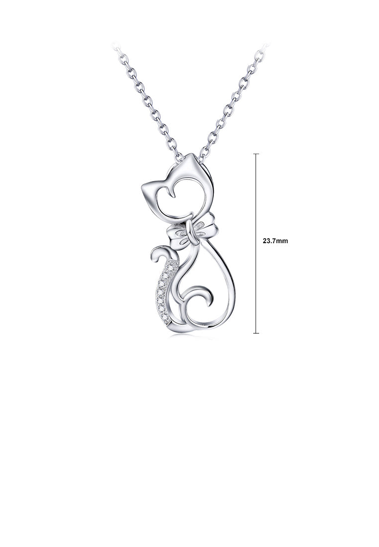 925 Sterling Silver Simple and Cute Cat Pendant with Cubic Zirconia and Necklace - Luxurious Look