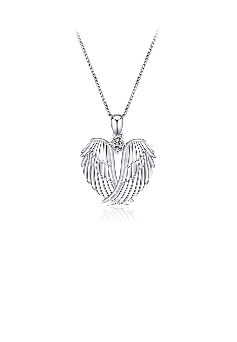 925 Sterling Silver Fashion Angel Wing Pendant with Cubic Zirconia and Necklace - Luxurious Look