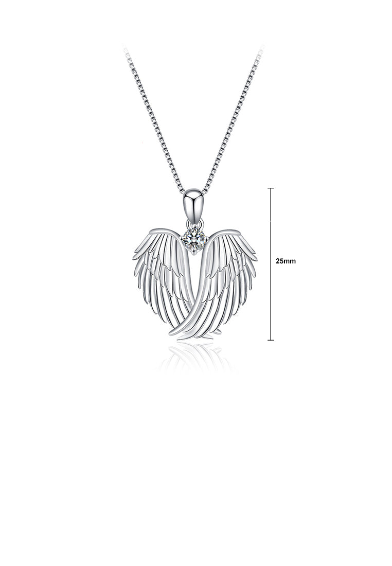 925 Sterling Silver Fashion Angel Wing Pendant with Cubic Zirconia and Necklace - Luxurious Look