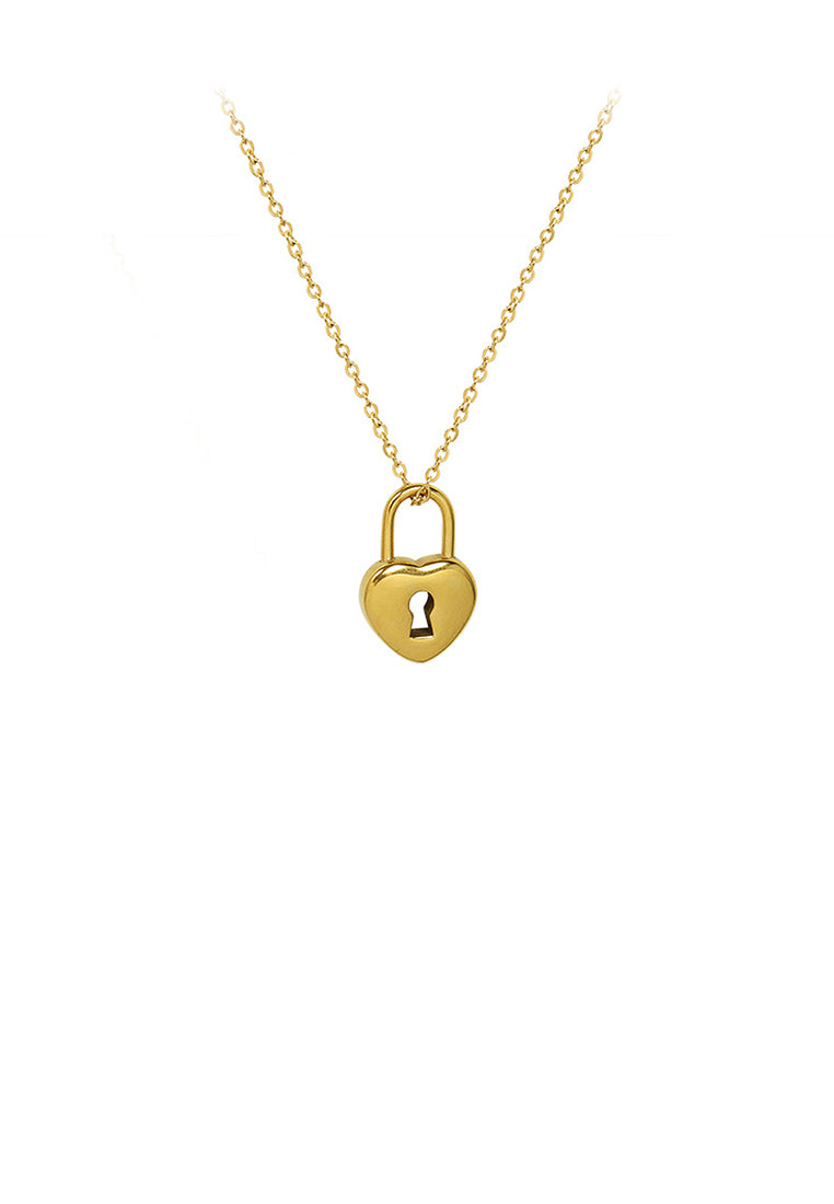 Fashion Simple Plated Gold 316L Stainless Steel Lock Pendant with Necklace