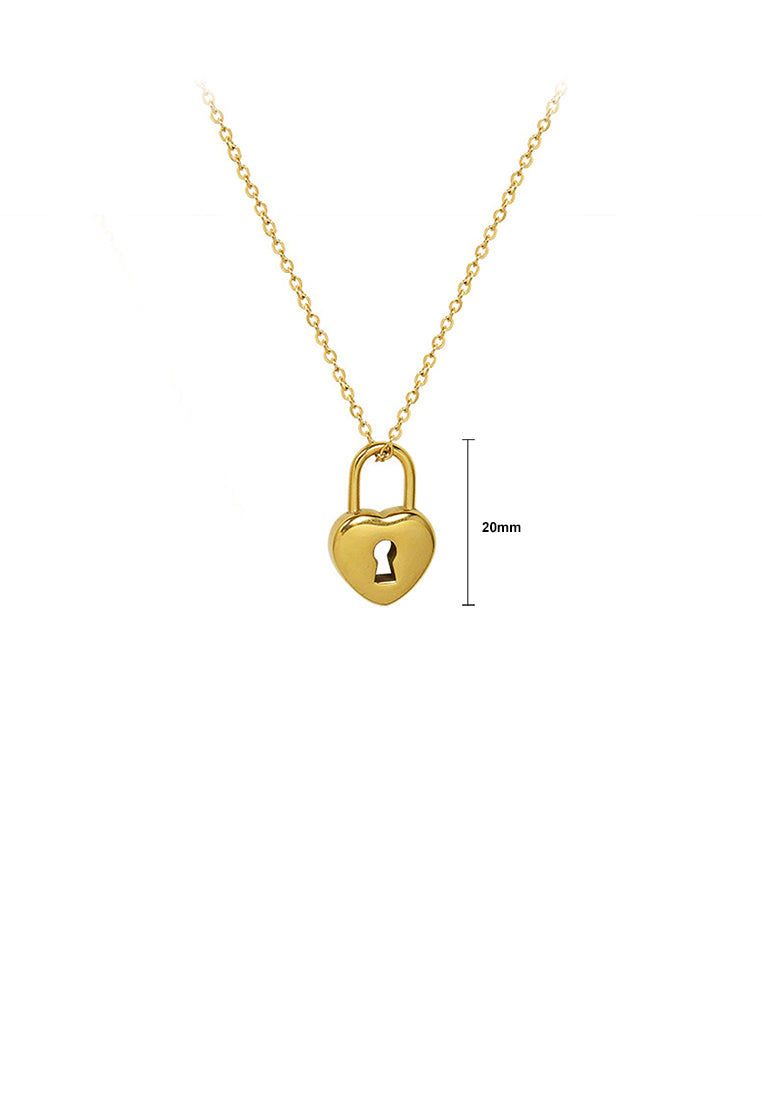 Fashion Simple Plated Gold 316L Stainless Steel Lock Pendant with Necklace