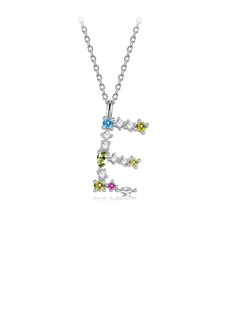 925 Sterling Silver Fashion Simple Color English Alphabet E Pendant with Cubic Zirconia and Necklace - Luxurious Look