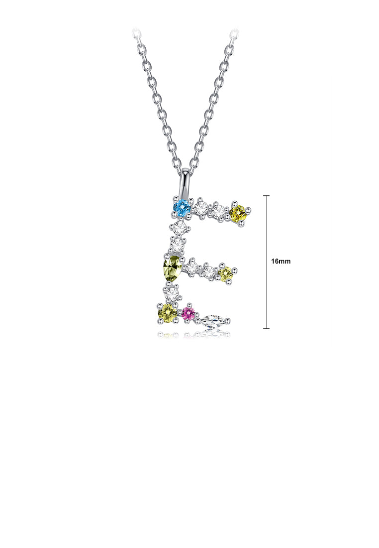 925 Sterling Silver Fashion Simple Color English Alphabet E Pendant with Cubic Zirconia and Necklace - Luxurious Look