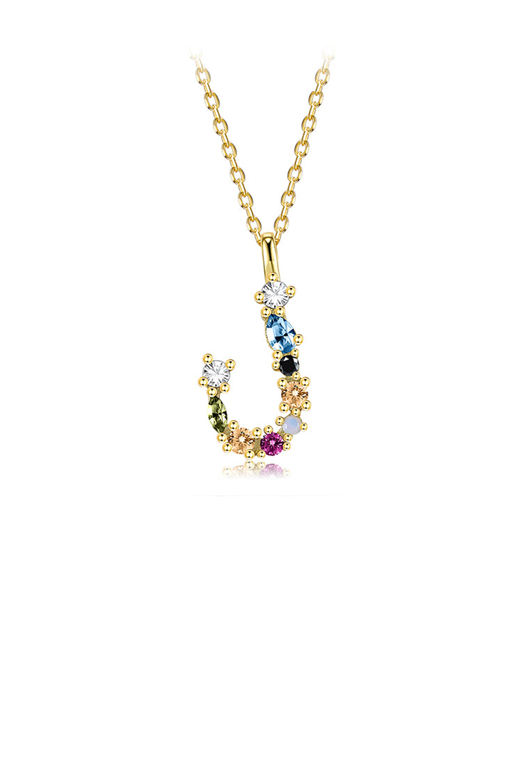 925 Sterling Silver Plated Gold Fashion Simple Color English Alphabet J Pendant with Cubic Zirconia and Necklace - Luxurious Look