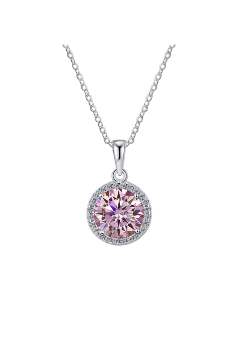 925 Sterling Silver Sparkling Sparkling Fashion Elegant Romantic Sweet Round Pendant and Necklace with Pink Austrian Element Crystal - Vibrant Color